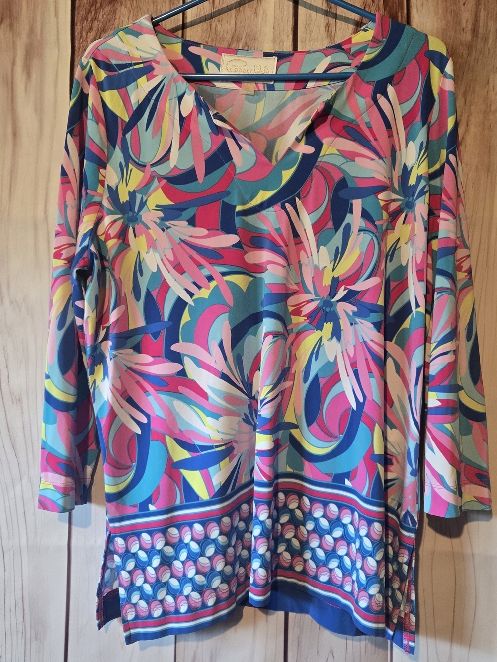 Pappagallo Colorful Abstract Resort Or Beach Tunic Blouse Petite XL
